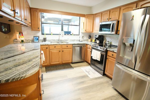 Interior, Kitchen, Stainless Steel Appliances, Wood Texture Flooring