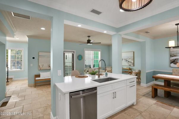 Dining room, Interior, Kitchen, Pendant Lights, Recessed Lighting, Stainless Steel Appliances