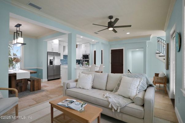 Dining room, Interior, Kitchen, Living room, Pendant Lights, Recessed Lighting, Stainless Steel Appliances