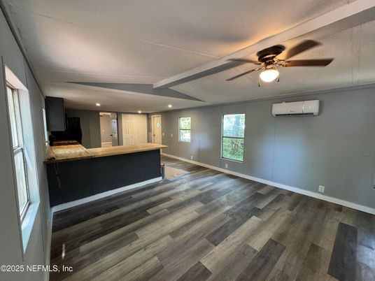 Empty room, Interior, Kitchen, Recessed Lighting, Wood Texture Flooring