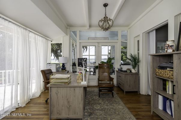 Home Office, Interior, Pendant Lights, Wood Texture Flooring