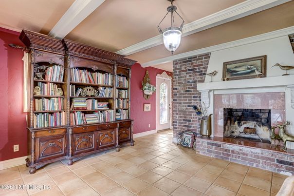 Fireplace, Interior, Pendant Lights, Stone Walls