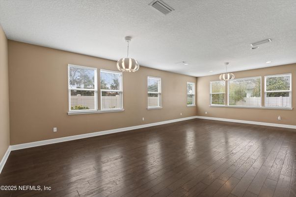 Empty room, Interior, Pendant Lights, Recessed Lighting, Wood Texture Flooring