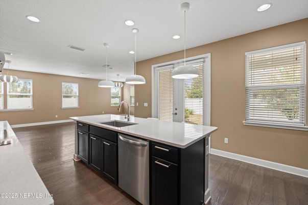 Interior, Kitchen, Pendant Lights, Recessed Lighting, Wood Texture Flooring