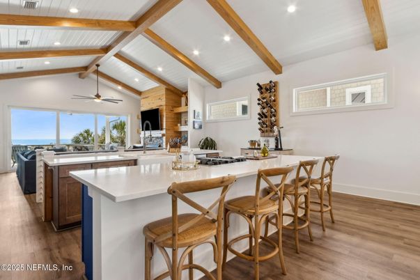 Interior, Kitchen, Recessed Lighting, Water, Wooden Beams, Wood Texture Flooring
