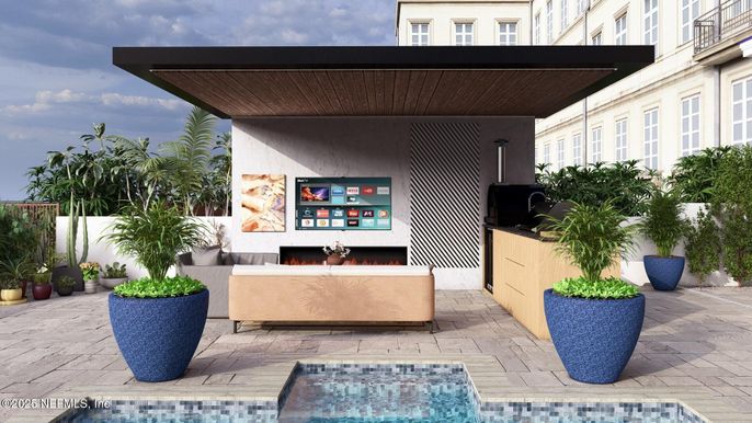 Exterior, Fireplace, Pool