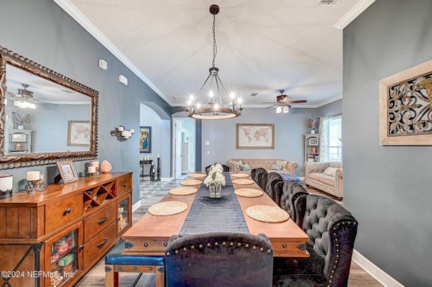 Chandelier, Dining room, Interior, Pendant Lights, Wood Texture Flooring