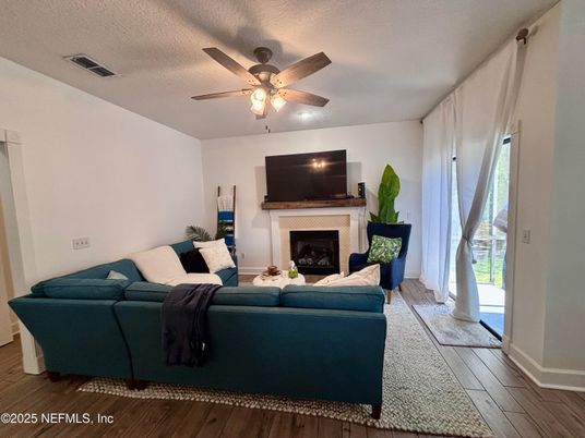 Bedroom, Fireplace, Interior, Wood Texture Flooring