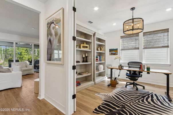 Home Office, Interior, Recessed Lighting, Wood Texture Flooring