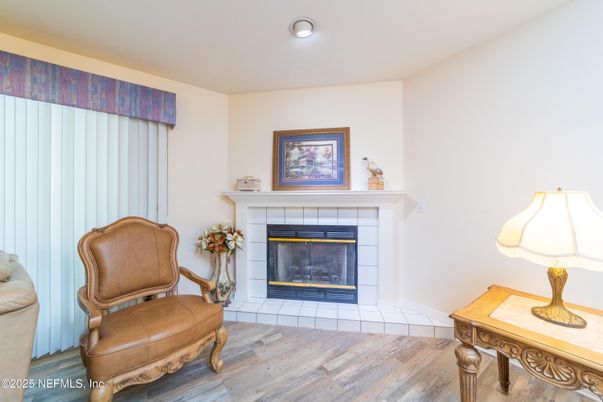 Fireplace, Interior, Recessed Lighting, Wood Texture Flooring