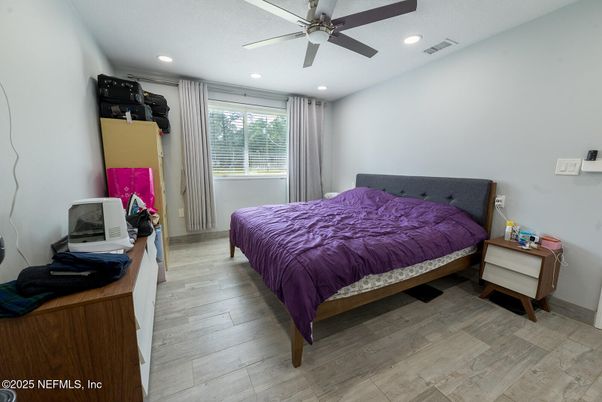 Bedroom, Interior, Recessed Lighting, Wood Texture Flooring