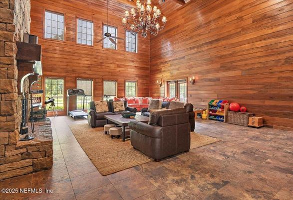 Chandelier, Interior, Living room, Wooden Ceilings, Wooden Walls