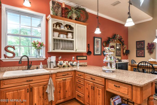 Interior, Kitchen, Pendant Lights, Wood Texture Flooring