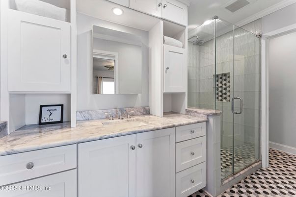 Bathroom, Glass Shower, Interior, Recessed Lighting