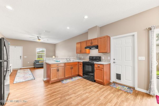 Interior, Kitchen, Recessed Lighting, Wood Texture Flooring