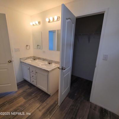 Bathroom, Dual Sink Vanities, Interior, Wood Texture Flooring