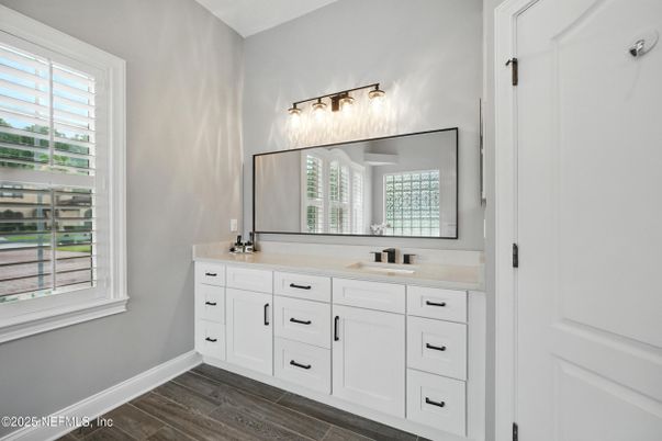 Bathroom, Dual Sink Vanities, Interior, Wood Texture Flooring