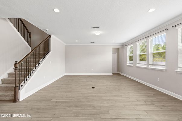 Empty room, Interior, Recessed Lighting, Wood Texture Flooring