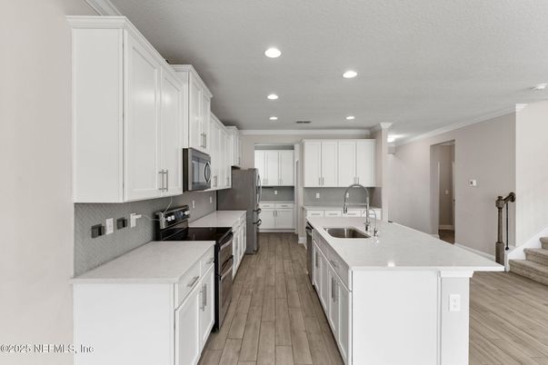 Interior, Kitchen, Recessed Lighting, Wood Texture Flooring