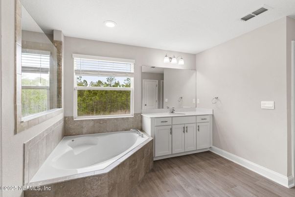 Bathroom, Interior, Recessed Lighting, Wood Texture Flooring