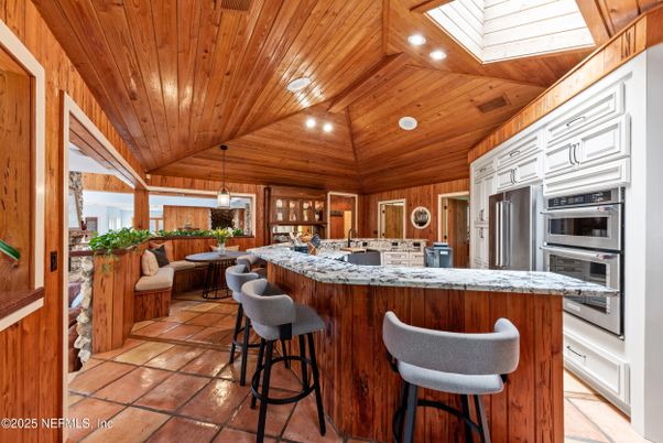 Interior, Kitchen, Recessed Lighting, Stainless Steel Appliances, Wooden Ceilings, Wooden Walls