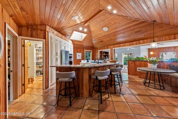 Interior, Kitchen, Pendant Lights, Recessed Lighting, Wooden Ceilings, Wooden Walls