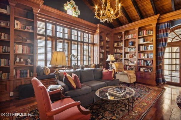 Chandelier, Interior, Living room, Wooden Beams, Wooden Ceilings, Wood Texture Flooring, Wooden Walls