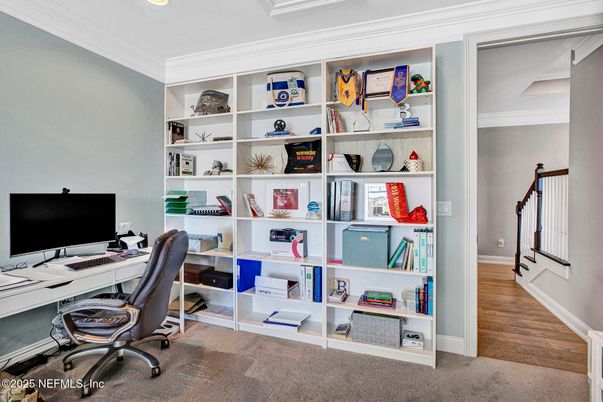 Home Office, Interior, Recessed Lighting, Wood Texture Flooring