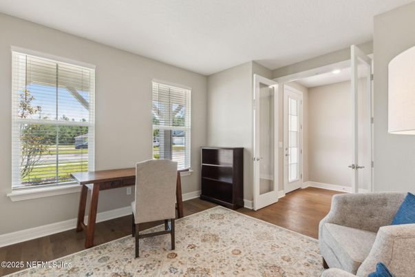 Home Office, Interior, Recessed Lighting, Wood Texture Flooring