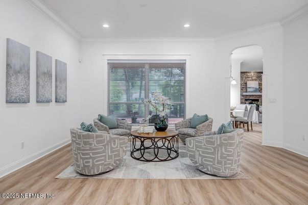 Interior, Living room, Recessed Lighting, Wood Texture Flooring
