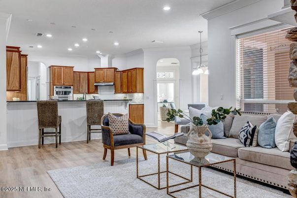 Interior, Kitchen, Living room, Pendant Lights, Recessed Lighting, Stainless Steel Appliances, Wood Texture Flooring