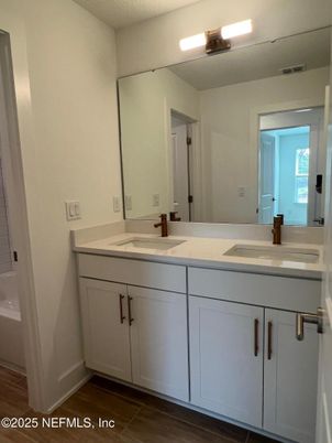 Bathroom, Dual Sink Vanities, Interior, Wood Texture Flooring