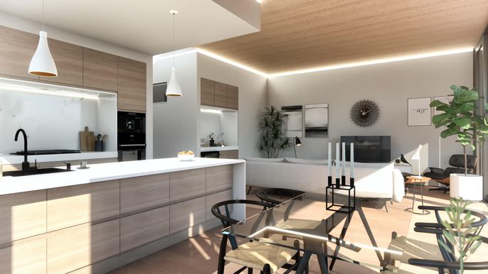 Interior, Kitchen, Pendant Lights, Wooden Ceilings