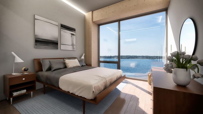 Bedroom, Interior, Water, Wood Texture Flooring