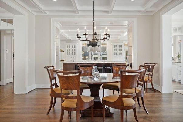 Chandelier, Dining room, Interior, Kitchen, Recessed Lighting, Wood Texture Flooring
