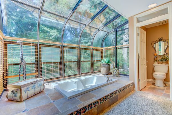Bathroom, Glass Ceilings, Interior, Recessed Lighting, Sun Room