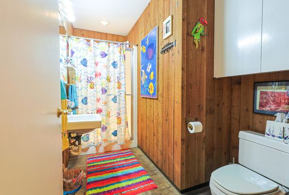 Bathroom, Interior, Recessed Lighting, Wooden Walls