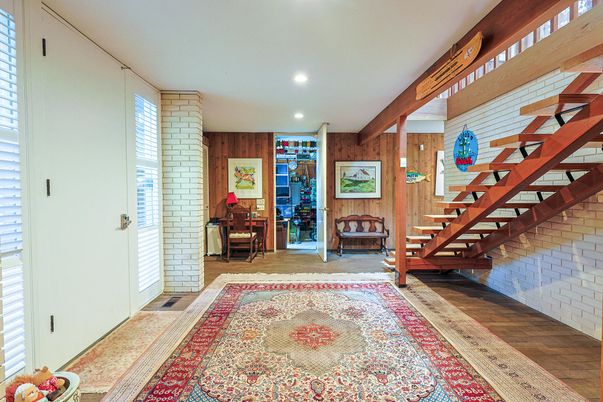 Interior, Recessed Lighting, Wood Texture Flooring, Wooden Walls