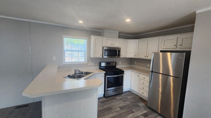 Interior, Kitchen, Recessed Lighting, Wood Texture Flooring