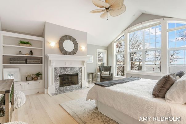 Bedroom, Fireplace, Interior, Wood Texture Flooring