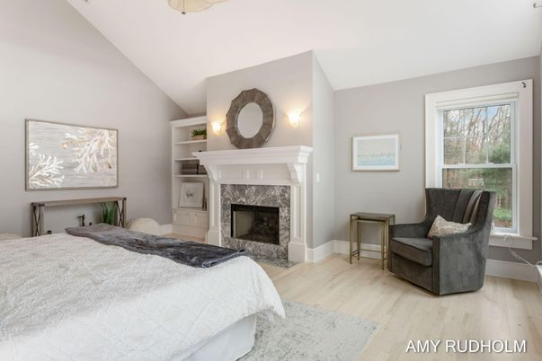 Bedroom, Fireplace, Interior, Wood Texture Flooring