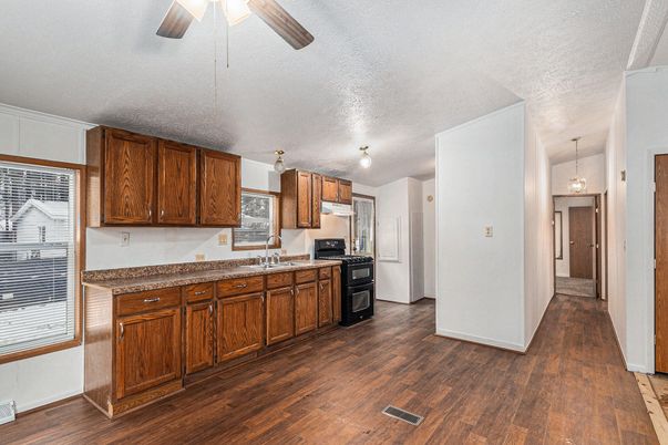 Interior, Kitchen, Pendant Lights, Wood Texture Flooring