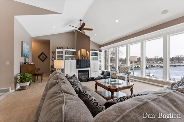 Fireplace, Interior, Living room, Recessed Lighting, Water