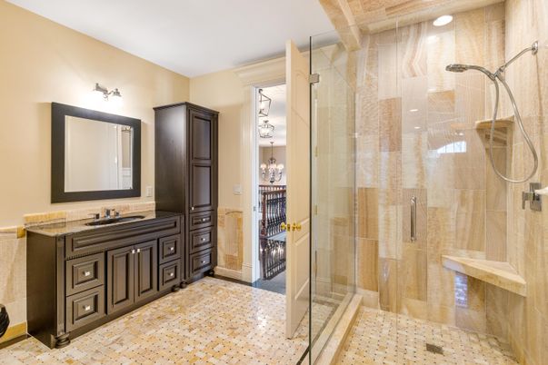 Bathroom, Glass Shower, Interior, Recessed Lighting