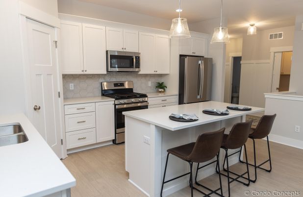 Interior, Kitchen, Pendant Lights, Stainless Steel Appliances, Wood Texture Flooring