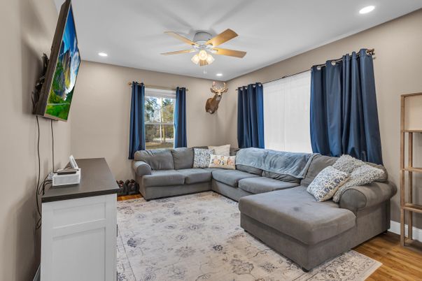 Interior, Living room, Recessed Lighting, Wood Texture Flooring