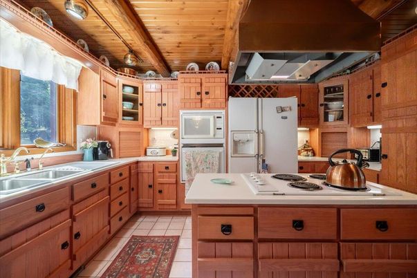 Interior, Kitchen, Tile Countertops, Wooden Beams, Wooden Ceilings