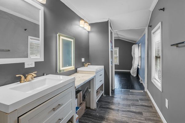 Bathroom, Dual Sink Vanities, Interior, Wood Texture Flooring