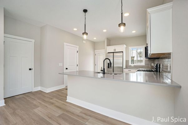 Interior, Kitchen, Pendant Lights, Recessed Lighting, Wood Texture Flooring