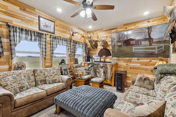 Interior, Living room, Recessed Lighting, Wooden Walls